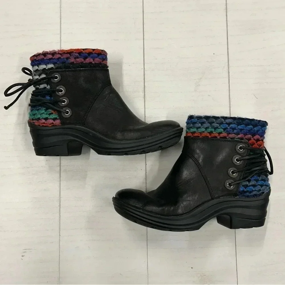 Bionica Black Reign Boho Cozy Textile Boot Bootie Womens‎ 6.5M EUC Backlace